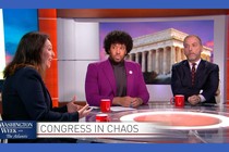 Guests talk around a table on the latest episode of "Washington Week With the Atlantic"