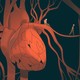 A man walks away from his wife while she sits on a heart