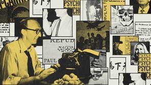 Collage of Paul Linebarger and his science-fiction books