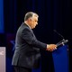 Hungarian Prime Minister Viktor Orbán in front of a podium at CPAC
