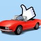Illustration of the Facebook "like" button in a convertible car.