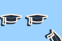 An illustration of college-graduation caps