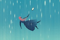 Illustration of falling person reaching out to a cell phone