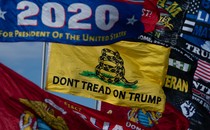 Flags at a 2020 Donald Trump campaign rally