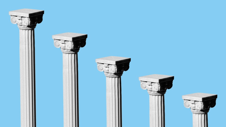 An illustration of Roman pillars descending