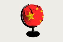 An image of a global with the Chinese flag covering it