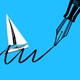An illustration of a sailboat riding waves drawn by a pen