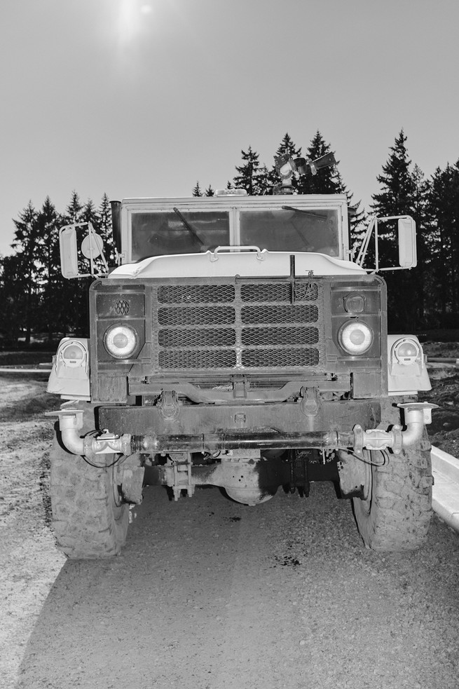 Photo of one of the five-ton military-surplus vehicles