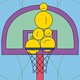 An illustration of a tower of smiley faces resting in a basketball hoop