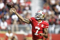 The former San Francisco 49ers quarterback Colin Kaepernick during the first half of an NFL football game against the New Orleans Saints in 2016