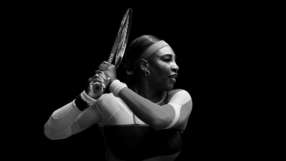 A photo of Serena Williams swinging a tennis racket