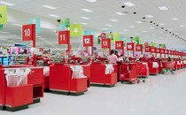 photo of red checkout counters at Target