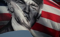 An American flag with Donald Trump's face