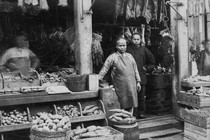 A Chinese butcher and grocery store in San Francisco, 1885.