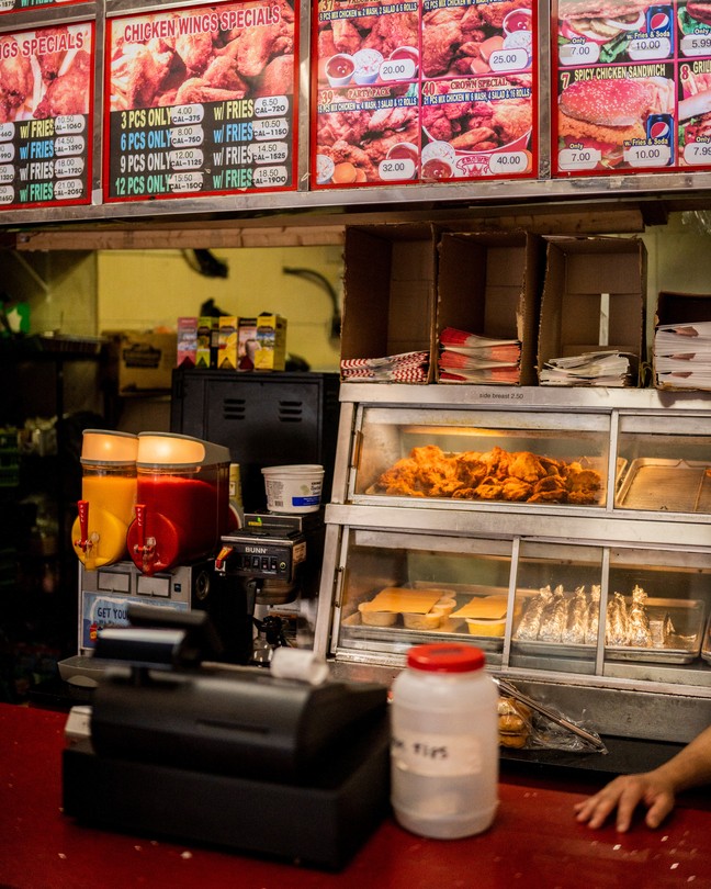 The counter of a Crown Fried Chicken