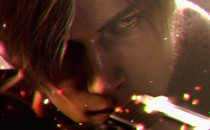 A close-up shot of the video-game character Leon Kennedy from the remake of "Resident Evil 4"