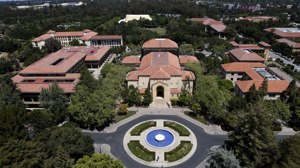 Stanford University's campus is seen from atop Hoover Tower in Stanford, California.