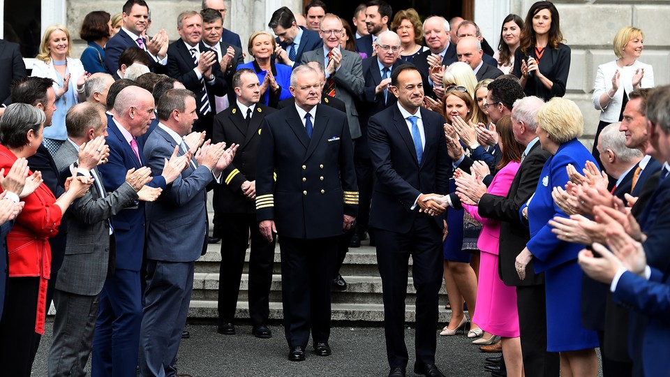 Leo Varadkar is congratulated by colleagues after being elected by parliamentary vote on June 14, 2017.