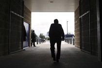 Former Penn State football coach Joe Paterno leaving Beaver Stadium