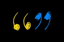 pair of quotation marks in the colors of the Ukrainian flag