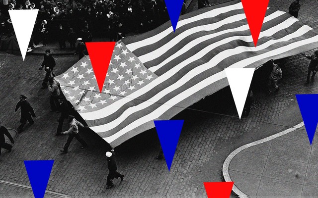 An illustration of triangles on top of the American flag.