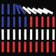 Four rows of red, white, and blue vertical bars in pattern of U.S. flag, with top row collapsing to the left like dominoes