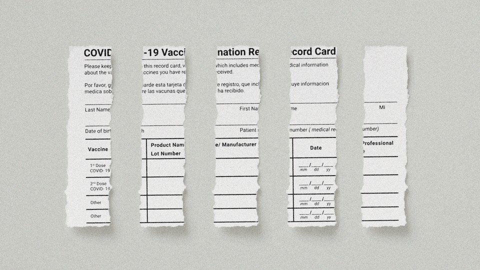 Illustration of torn vaccine cards.