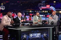 Shaquille O’Neal, Ernie Johnson, Kenny Smith, and Charles Barkley from TNT's "Inside the NBA"