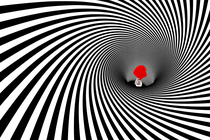 An image of a Trump hat in a black-and-white spiral