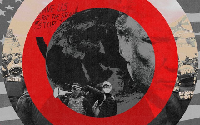 A photo collage of Trump supporters storming the U.S. Capitol