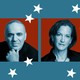 On a deep blue background a photo of the hosts are centered among falling stars.