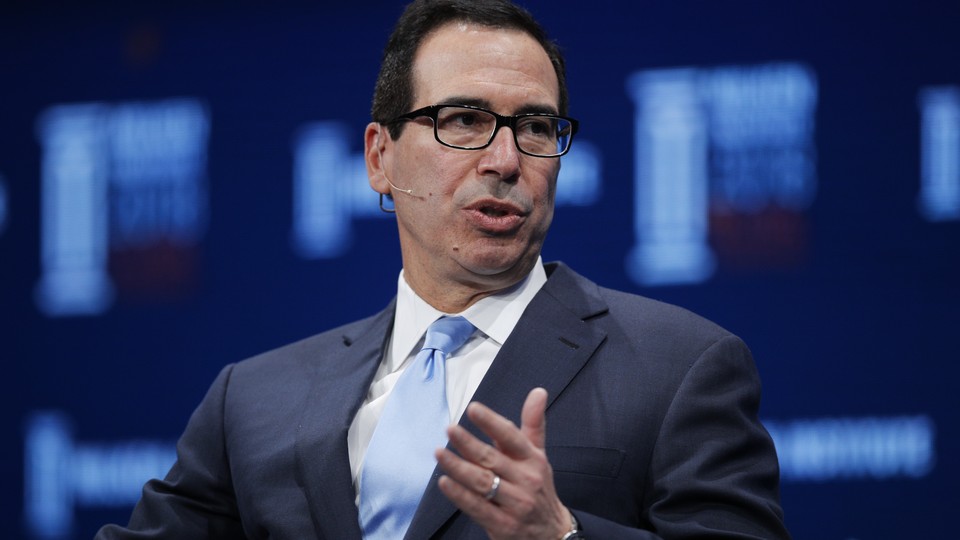 Treasury Secretary Steve Mnuchin speaks during a discussion at the Milken Institute Global Conference.