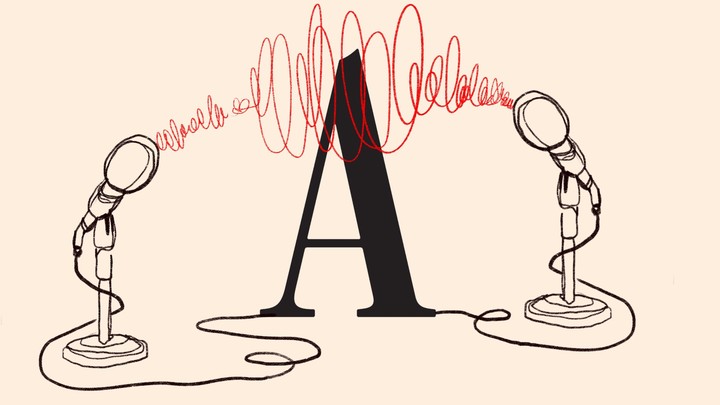 An illustration of the Atlantic "A" with a microphone on either side