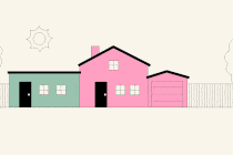 GIF of a house with additional units being built on top, under, and to the side of it