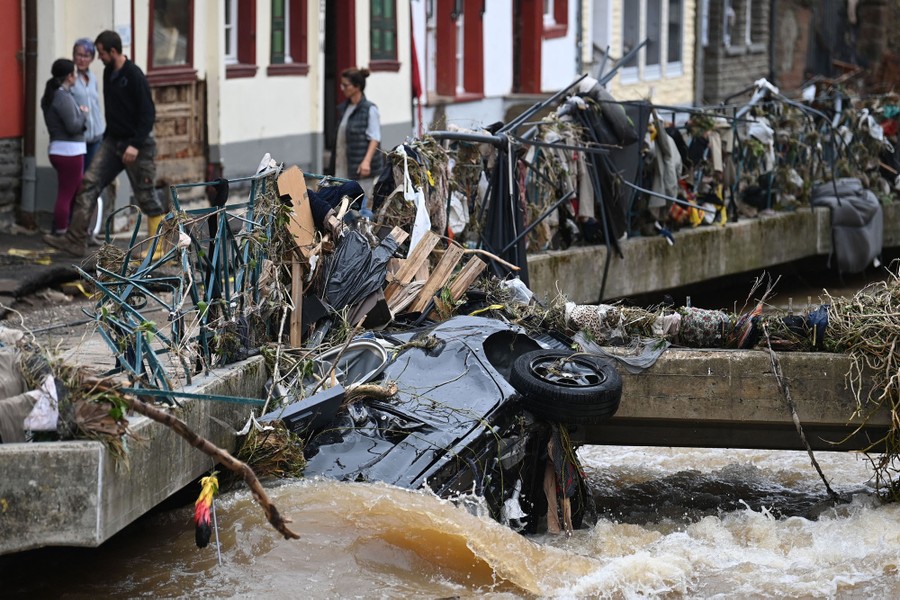 Flood debris fils a channel.