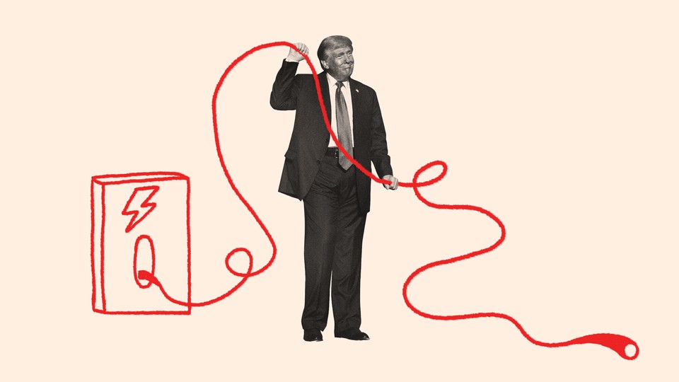 Donald Trump holding an EV charging cable