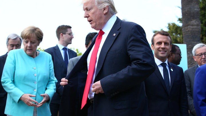 German Chancellor Angela Merkel, U.S. President Donald Trump and French President Emmanuel Macron.
