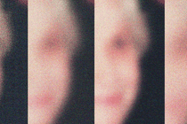 Blurry panels of someone's face in front of a black background