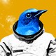 An illustration of a blue bird—representing Twitter's mascot—wearing a spacesuit