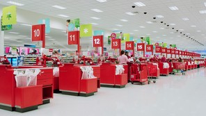 photo of red checkout counters at Target