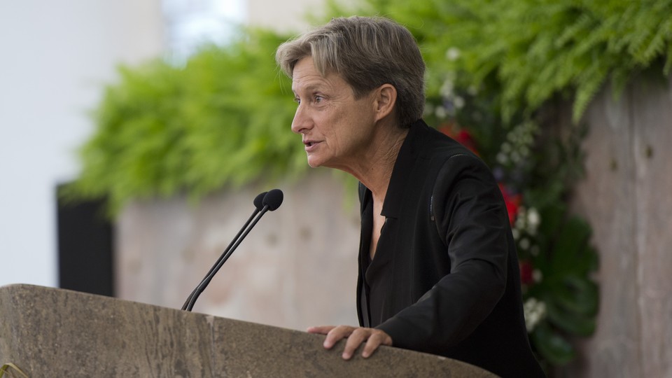 Judith Butler delivering her Adorno Prize lecture, "Can One Lead a Good Life in a Bad Life?"