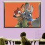 A frame from Disney's "Zootopia" is superimposed on a projector screen in a classroom.