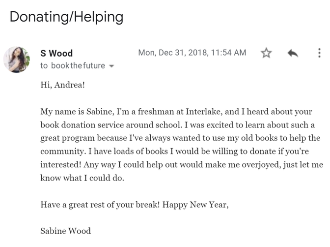 A screenshot of Sabine's first email to Andrea.