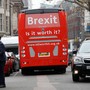 The anti-Brexit campaign group 'Is it worth it?' bus begins its eight-day tour of the U.K. outside parliament in London on February 21, 2018. 