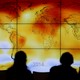 A screen showing a world map with climate anomalies during the World Climate Change Conference 2015 (COP21) at Le Bourget, near Paris, on December 8, 2015