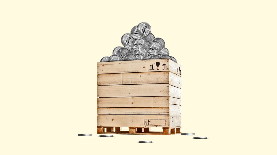 An illustration of a crate filled with nickels