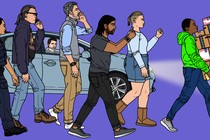 An animation of Ganave Fairley being followed by neighbors
