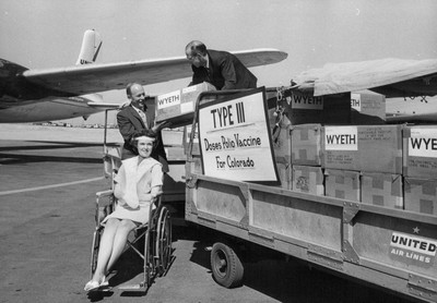 The polio vaccine arrives by plane, packed on dry ice, in 1962.