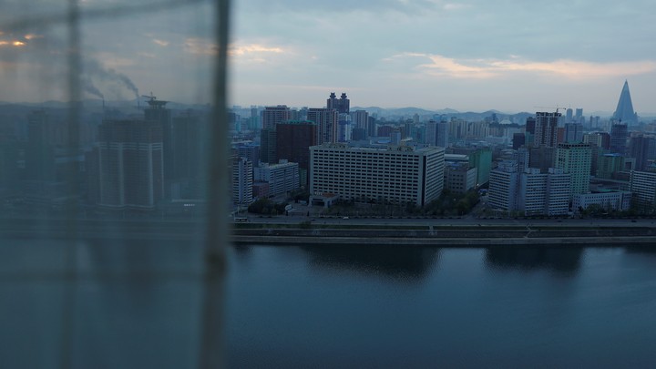 City center and Taedong River are seen from a room of a hotel hosting foreign reporters in Pyongyang, North Korea, on April 17.