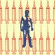An image of vaccines with a figure of a man in the foreground
